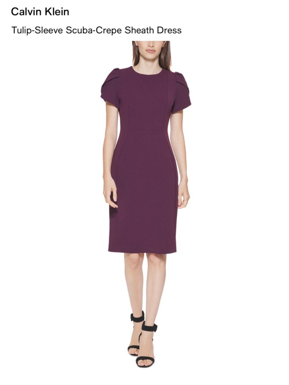 Calvin Klein Tulip-Sleeve Scuba-Crepe Sheath Dressy size 4
